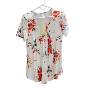 LONGYUAN White Floral Blouse